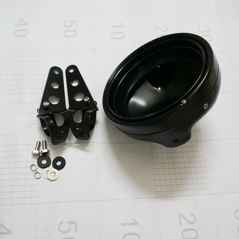 Black Черный и хром 7 дюймов светодиодные фары ведра для Yamaha Honda Suzuki мотоциклетные фары корпус 7 дюймов фиксированный кронштейн - Цвет: Black