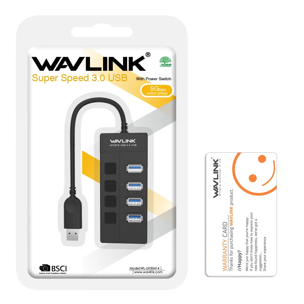 Wavlink 4 порта USB3.0 концентратор Высокоскоростной 5 Гбит/с usb-хаб с индивидуальным переключателем вкл/выкл usb-хаб сплиттер адаптер для Windows ноутбука ПК