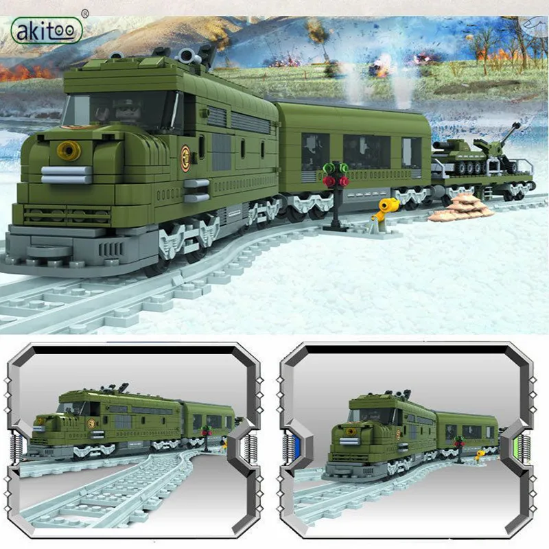 Akitoo военный поезд серия головоломка сборка мелких частиц строительные блоки с дорожкой детские игрушки подарки#1032