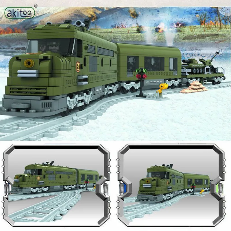 Akitoo военный поезд серия головоломка сборка мелкие частицы строительные блоки с