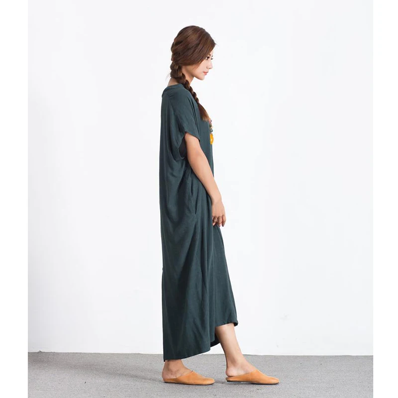 Женское льняное платье макси свободный льняной хлопковый кафтан больше размера