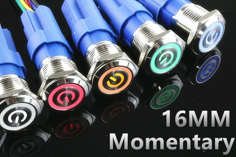 

5V 12V 24V 220V Metal push button switch with light 16mm flat head self-reset Momentary Push Button waterproof LED metal switch