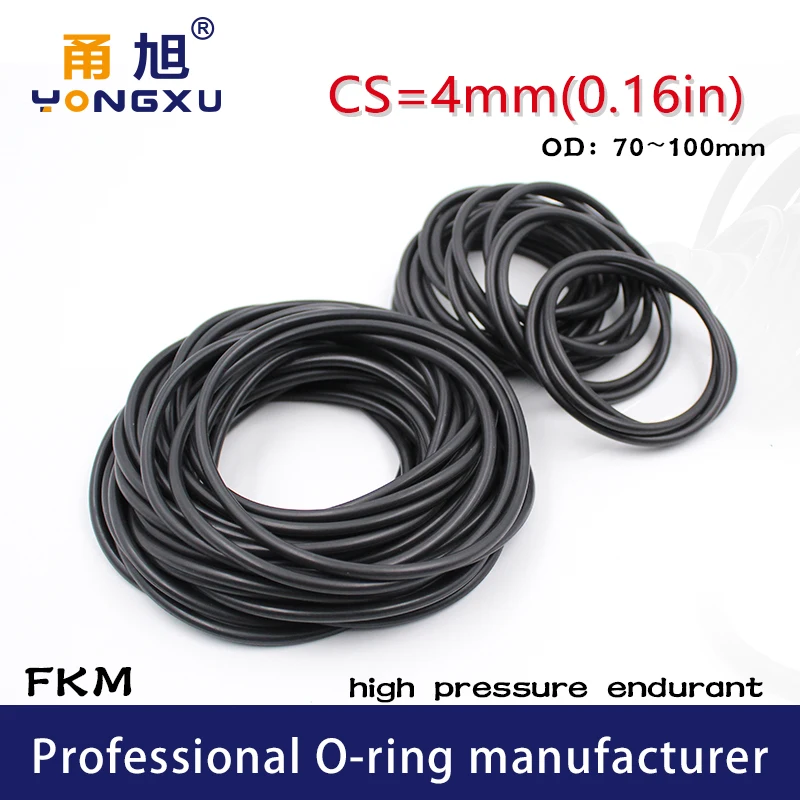 Фтор резиновое кольцо черное FKM уплотнительное уплотнение CS4mm OD70/75/80/85/90/95/100*4 мм