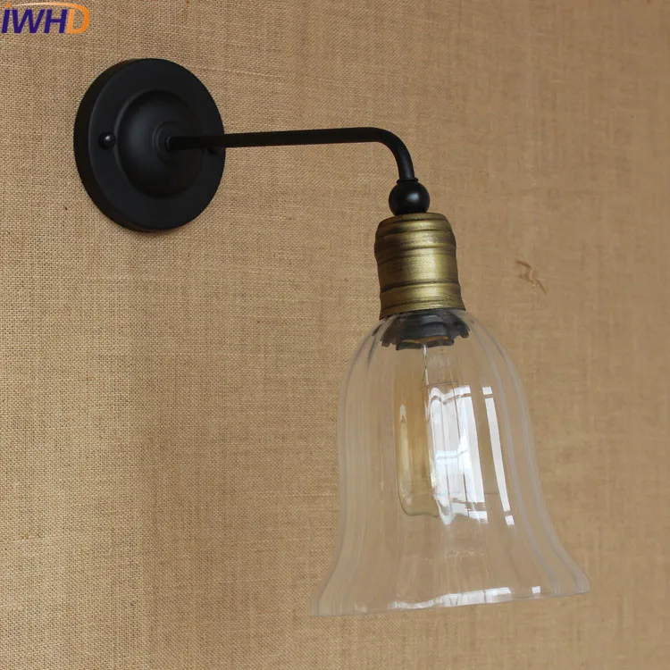 Лофт промышленное стекло wandLamp винтажное железное бра черная светодиодная