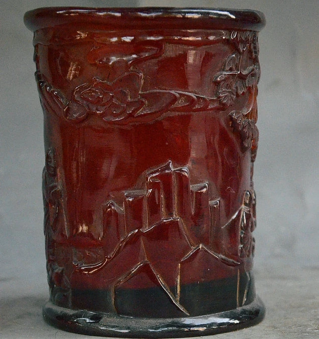 5 &quotКитай Синтетическая смола Янтарный Старик Монах Pen контейнер карандаш ваза