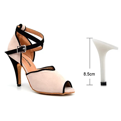 Beige 8.5cm SHOYDANC Для женщин Туфли для латинских танцев; цвет черный, бежевый; вельветовые бальные туфли-сандалии для танцев сальса танго вечерние танцевальные туфли, каблук 6-10 см - Цвет: Beige 8.5cm