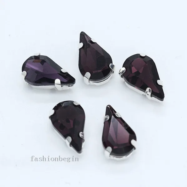 violet 20p 5x8 мм каплевидный Цвет Стеклянные причудливые камни Пришивные с плоской задней стороны Кристальный, серебряный, со стразами покрытием установка драгоценных камней пуговицы платье - Цвет: violet