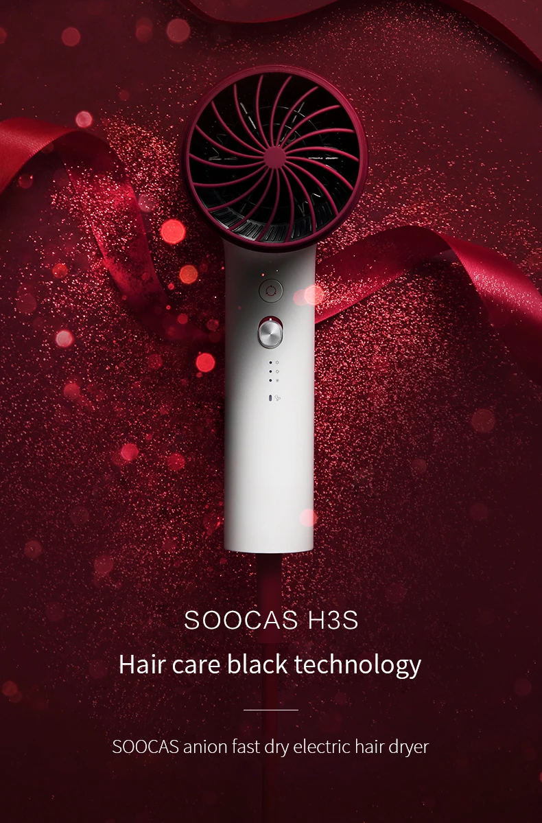 Soocas H3S фен для волос Профессиональный Анион Фен для волос быстросохнущие волосы алюминиевый сплав Дорожный фен для волос двойные антиобжимные насадки