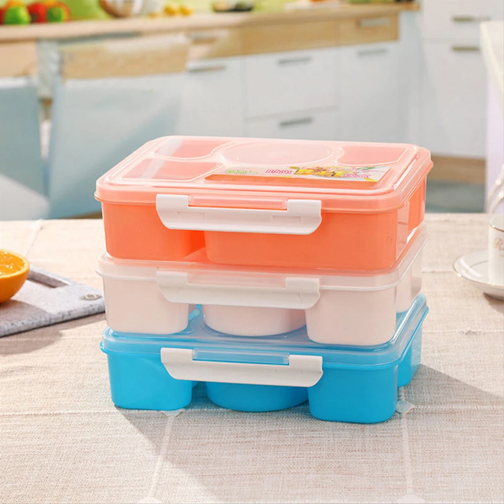 5 в 1 Емкость наборы посуды пластиковая микроволновая печь Bento Ланч бокс + ложка