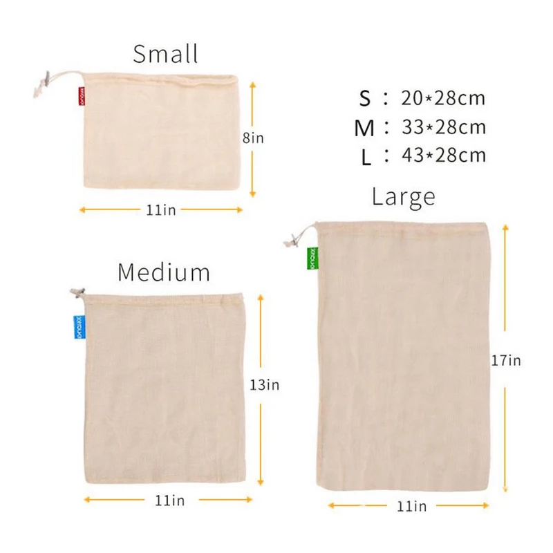 Многоразовая продуктовая сумка 3 размера сетчатые сумки для фруктов и овощей со