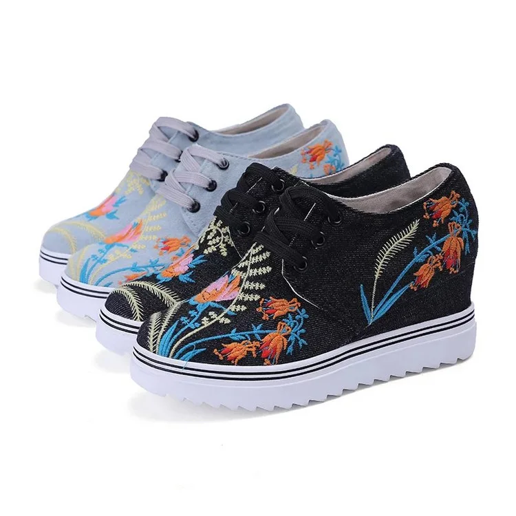 Fujin Brand 2019 Floral Spring Summer Autumn Hidden Heel Wedge Shoes Flower For Women Lace up Female Platform Slip on Pumps | Обувь