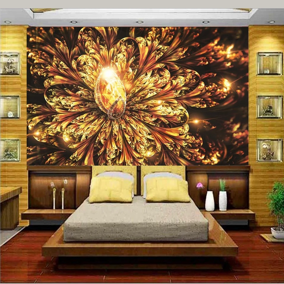 3d обои на заказ фотообои для гостиной настенные алмазные золотые цветы живопись