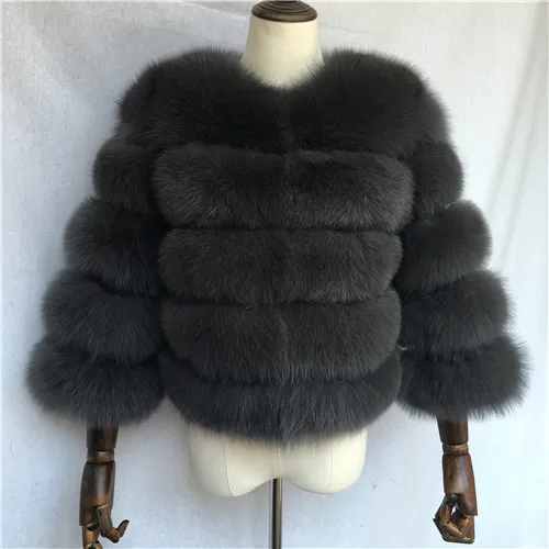 Dark grey Женские пальто из натурального Лисьего меха для женщин, теплое пальто из натурального Лисьего меха, зимняя женская меховая куртка, женские цветные пальто из натурального меха - Цвет: Dark grey