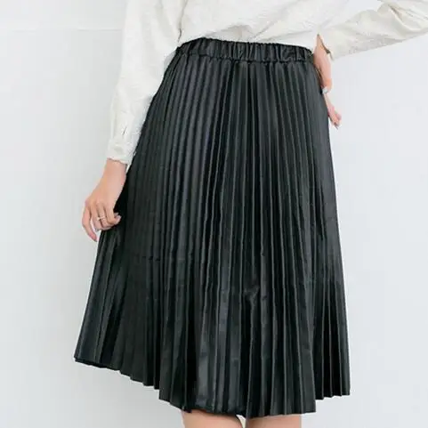 2018 новая весенне-осенняя Женская юбка винтажная черная из искусственной кожи с