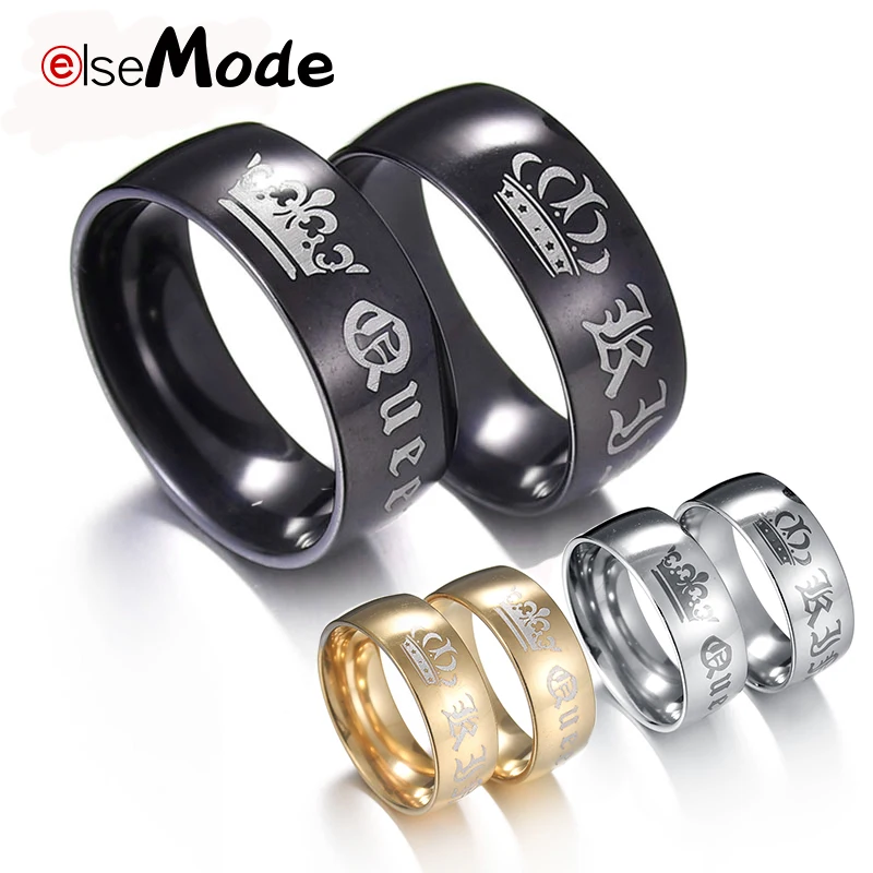ELSEMODE, 1 шт., титан, Винтаж, король, королева, сделай сам, выгравировано, кольцо для пары, романтическое, обручальное, обручальное, кольца для мужчин, женщин, ювелирное изделие