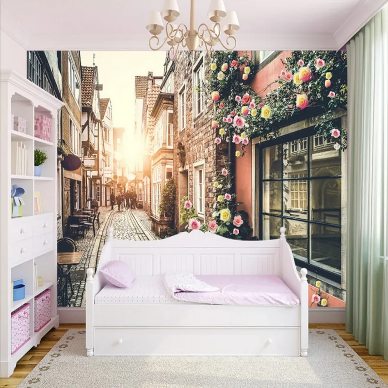 Free Shipping European town romantic village TV backdrop living room office wallpaper bedroom bathroom mural | Обустройство дома