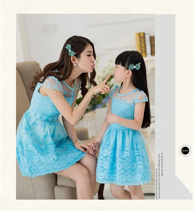 2016 Брендовое новое летнее платье для мамы и дочки кружевное с цветами из органзы