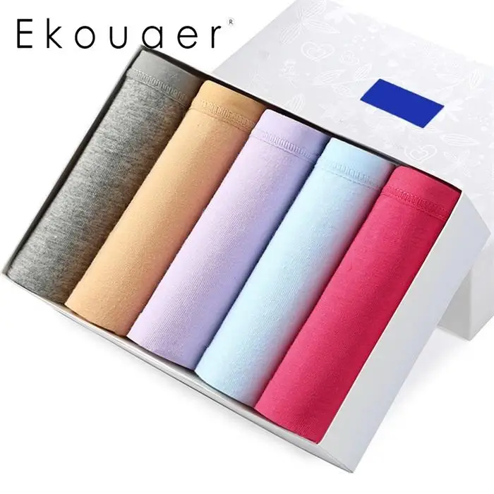 5 colors Ekouaer 5 шт./упак. Для женщин хлопковые трусы нижнее белье лифт Хип дышащие нижнее белье средней талии медицинские записки, близко расположены чашечки, XXL - Цвет: 5 colors