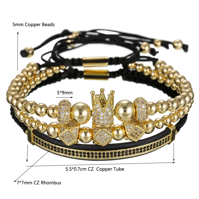 3 шт./компл. свадебный браслет для мужчин и женщин роскошные медные бусины