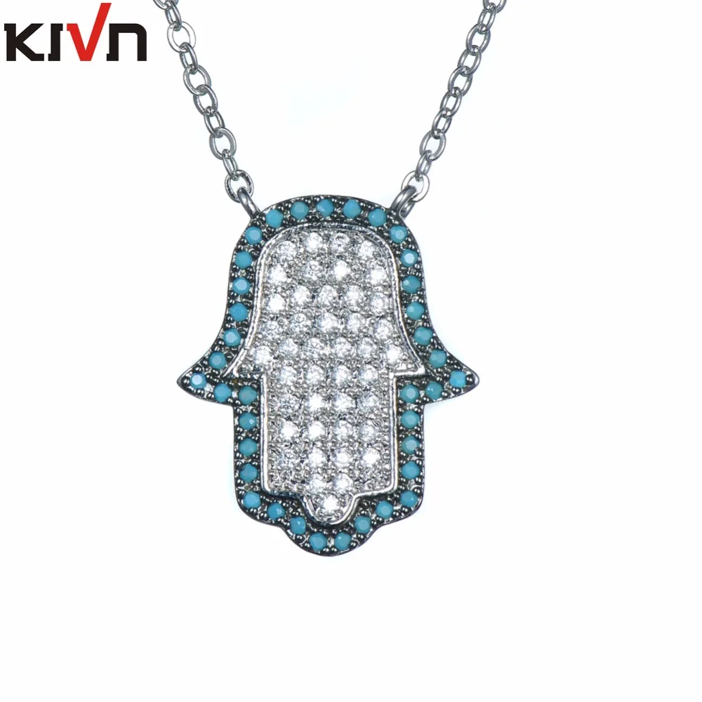 

KIVN Fashion Jewelry Hamsa Hand Pave CZ Cubic Zirconia Bridal Wedding Pendant Necklaces for Women Girls Promotion Birthday Gifts