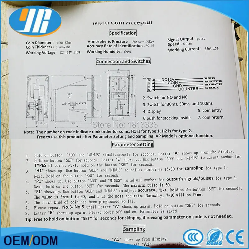 Прочная панель из цинкового сплава селектор монет приемника допускается 6 типов