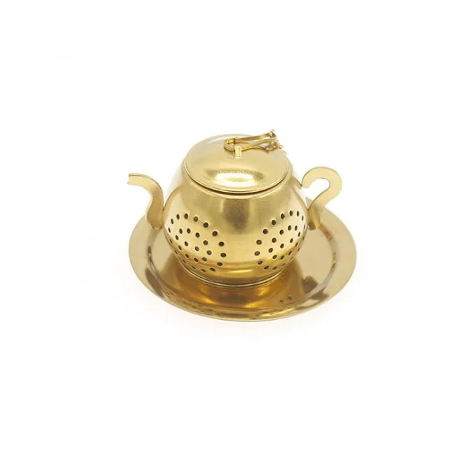 Gold Round tray Чайный горшок из нержавеющей стали, форма для заваривания чая, цветочный ситечко для чая, травяной фильтр, кухонная посуда, аксессуары для чая, чайный шар, Teesieb - Цвет: Gold Round tray