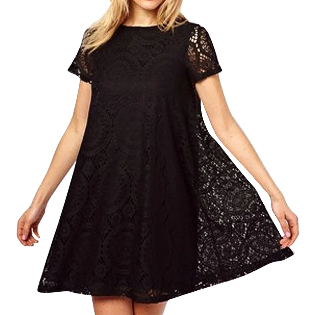 MISSOMO, летнее женское платье, плюс размер, 5XL, одноцветное, с коротким рукавом, с круглым вырезом, кружевное, с вырезом, платье для женщин, vestidos