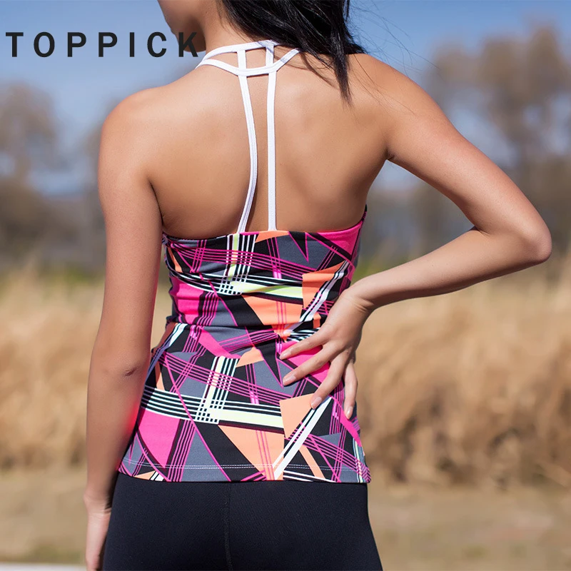 Toppick, спортивный топ для фитнеса, Женская разноцветная спортивная рубашка в стиле пэчворк, Женский Топ для йоги, Withpad, для тренировок, женские рубашки, одежда для фитнеса