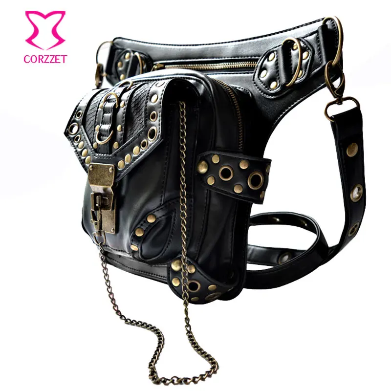 Черная Готическая поясная сумка из искусственной кожи с заклепками в стиле