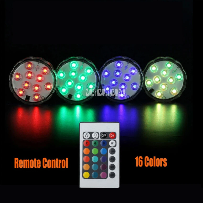 

New 100 X RGB 10 Colorful Led Submersible Light Battery Operated IP68 Waterproof Underwater Swimming Pool Wedding Party Lighting