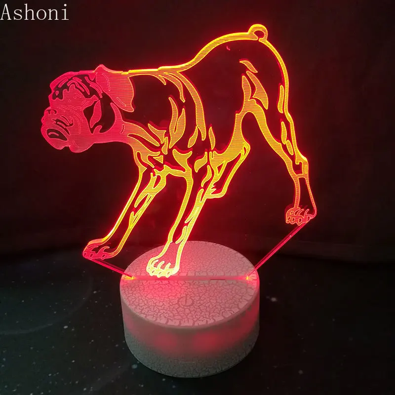 3D боксерская собака цветная красивая настольная лампа сенсорное управление 7