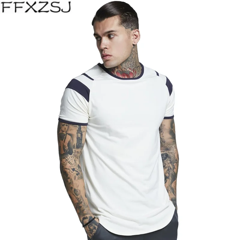 

FFXZSJ Brand 2019 new summer round neck striped stitching short-sleeved T-shirt men's casual sweatshirt men's clothing