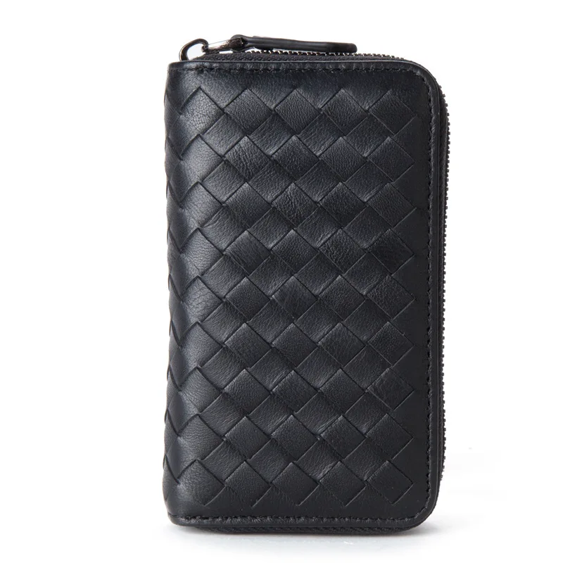 double buckle black Брендовая мужская сумка для ключей из натуральной овечьей кожи с тканым узором для ключей, многофункциональные кошельки для ключей - Цвет: double buckle black