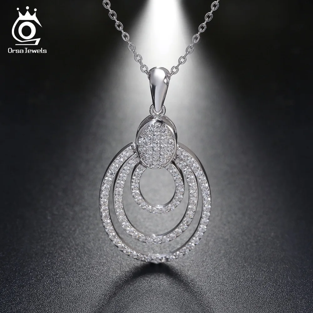 ORSA JEWELS Настоящее серебро 925 пробы ожерелья женские капли воды кулон AAA кубический