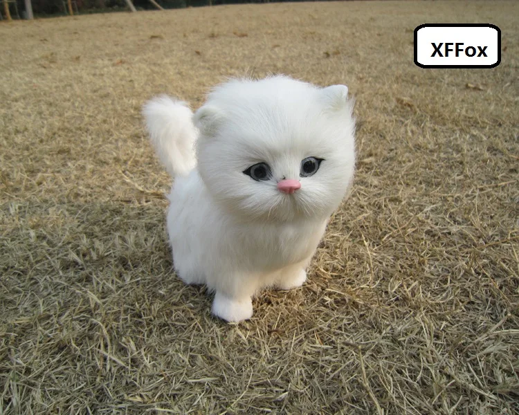 

cute real life white cat model plastic&furs simulation squating cat doll gift about 16x12x16cm xf1288