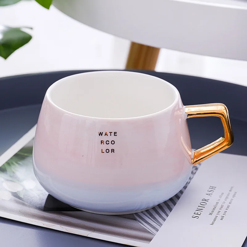 pink grey Креативные керамические кофейные кружки с золотым рисунком для большого тела с ручкой для чая, молока, напитков, сока, кружка 450 мл для офисного использования - Цвет: pink grey