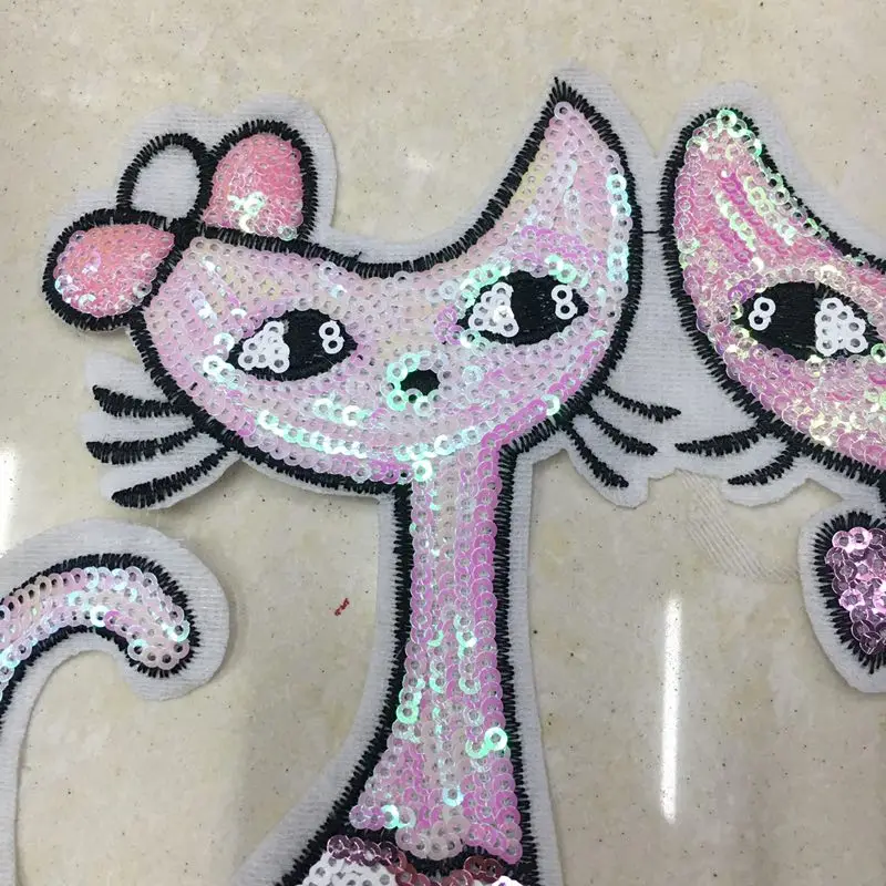 Новинка 2018 нашивки с блестками в виде кошки модная аппликация нашивка Львом для