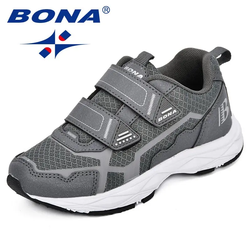 DARK GREY SLIVERGREY BONA Новые детские повседневная обувь кроссовки для мальчиков девочек спортивная обувь ребенок досуг кроссовки дышащая обувь Детские кроссовки - Цвет: DARK GREY SLIVERGREY
