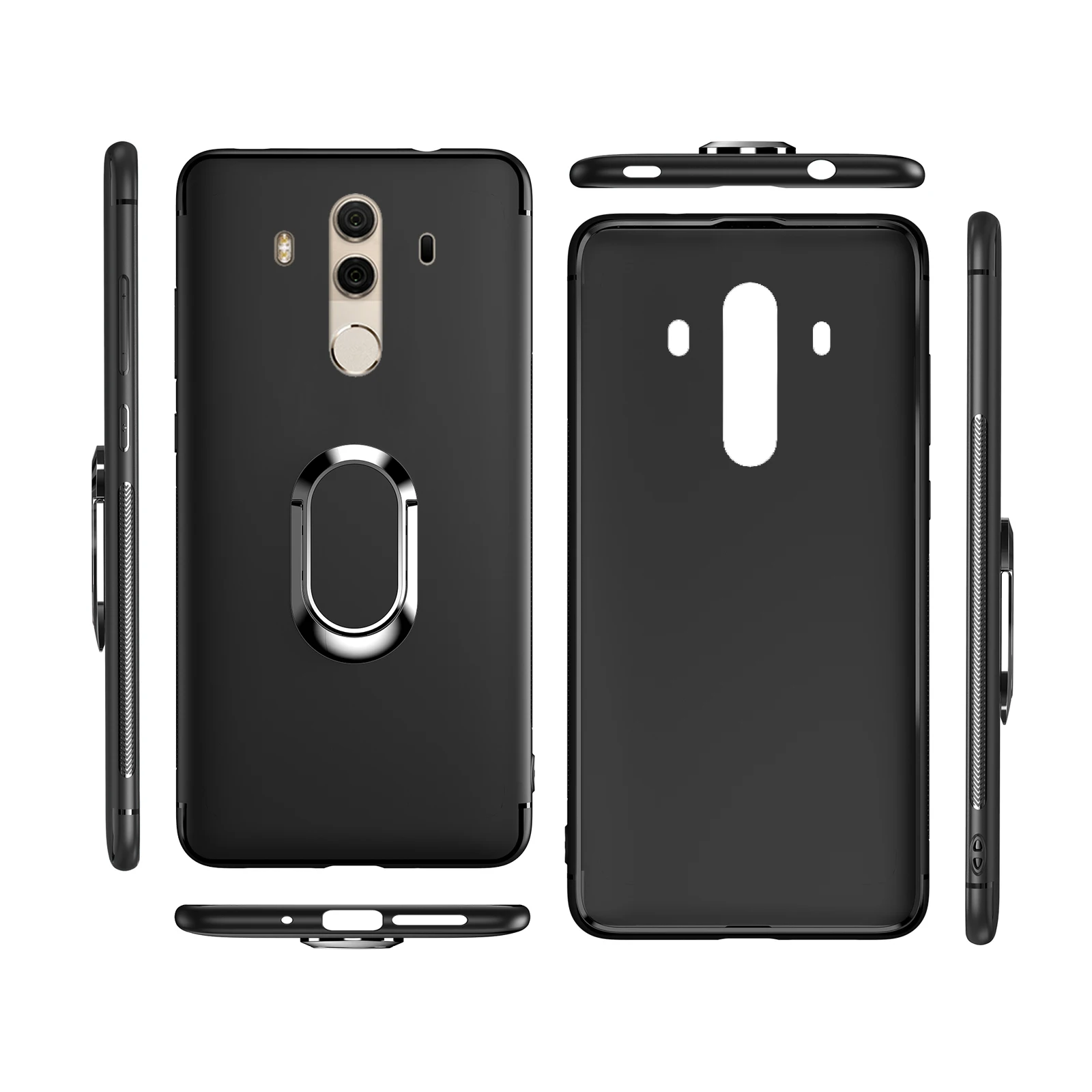 Black Skin For Huawei Mate 10 9 Pro Luxury Hybrid Magnetic Kickstand Ring Holder Case Cover |