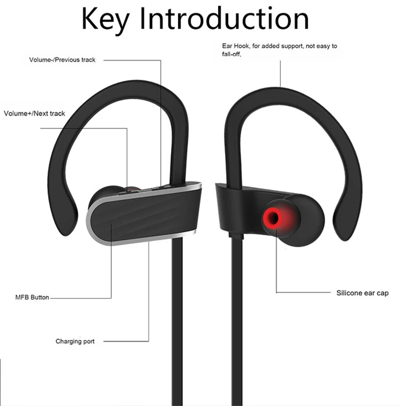 Noise cancelling Sports Bluetooth Headset Wireless Earphone Microphone Handsfree Voice Control Music Earbuds | Электроника