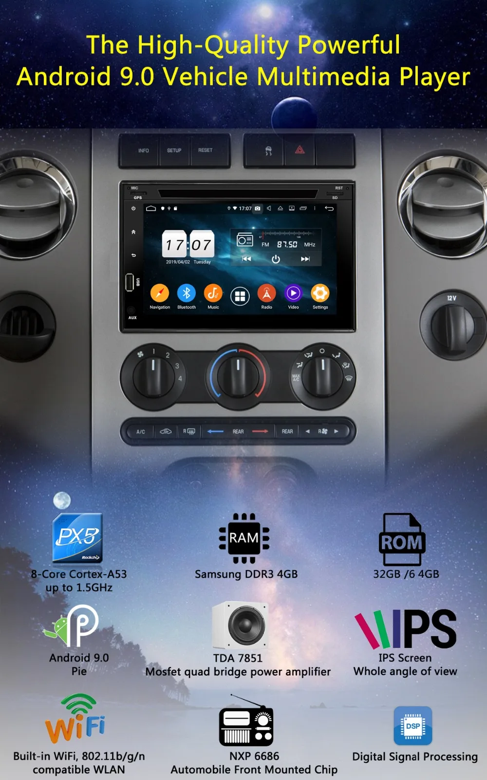 " ips 1024*600 8 ядерный 4G+ 64G Android 9,0 автомобильный dvd-плеер для Ford F150 Mustang Expedition Explorer Fusion 2006 2007-2009 радио