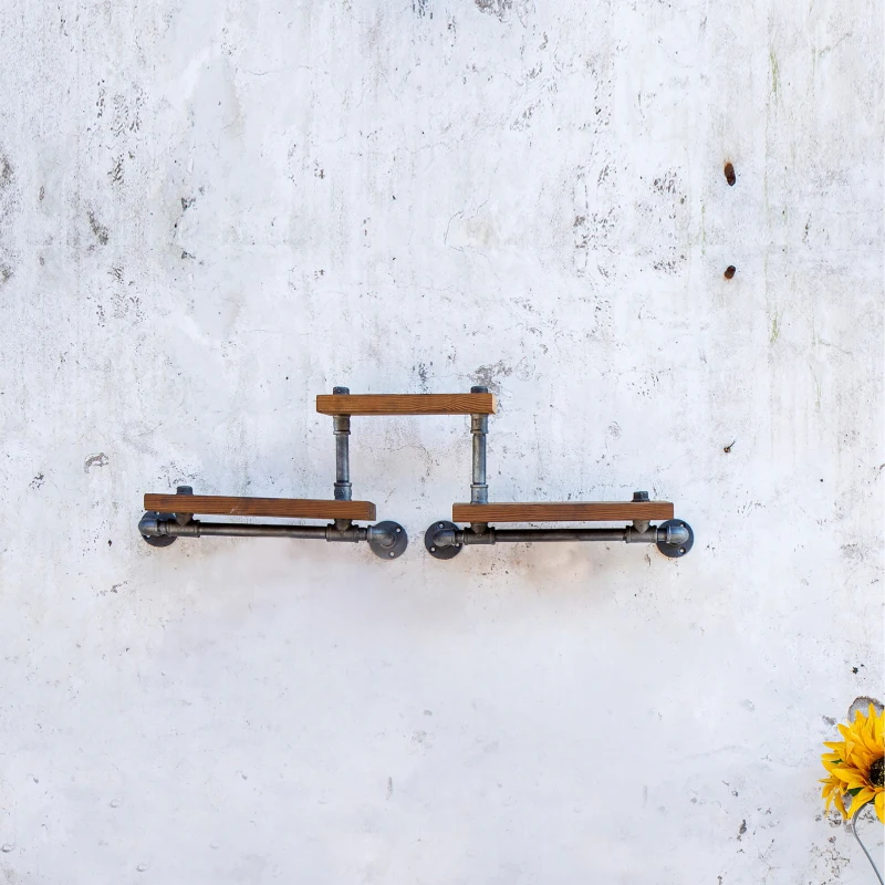 American do the Old Industrial Pipe Racks Wrought Iron Shelves Wooden Clapboard Wall Specials Price-FJ-ZN1D-009A0 |