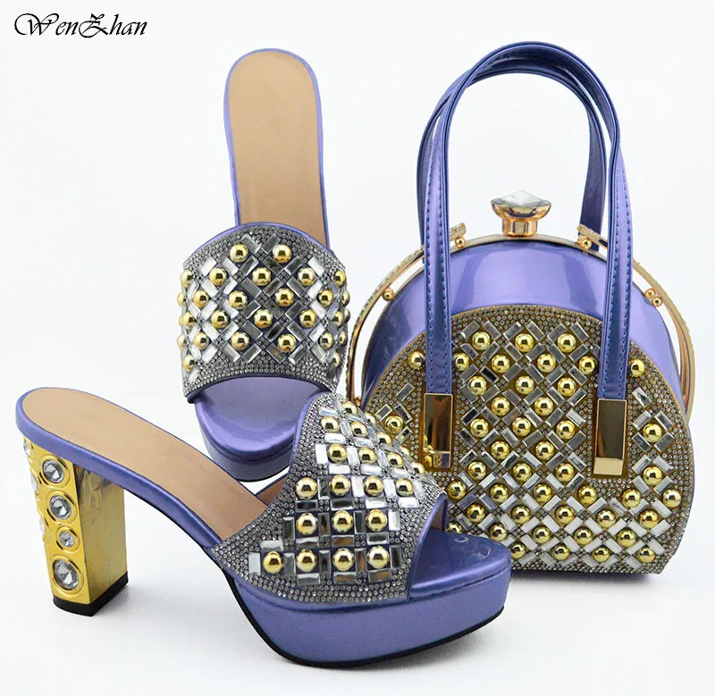 

New Fashion Beads Style Shoes And Bag Set Summer Woman High Heels 10CM Shoes And Bag Set For Wedding P38-43 WENZHAN B96-26