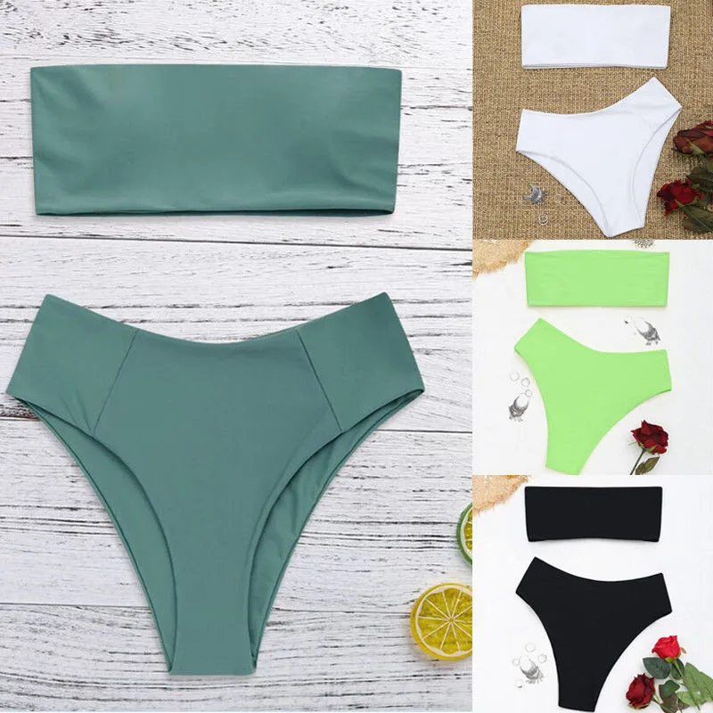 Женский купальник труба новый сексуальный однотонный пуш ап ребристый с высоким