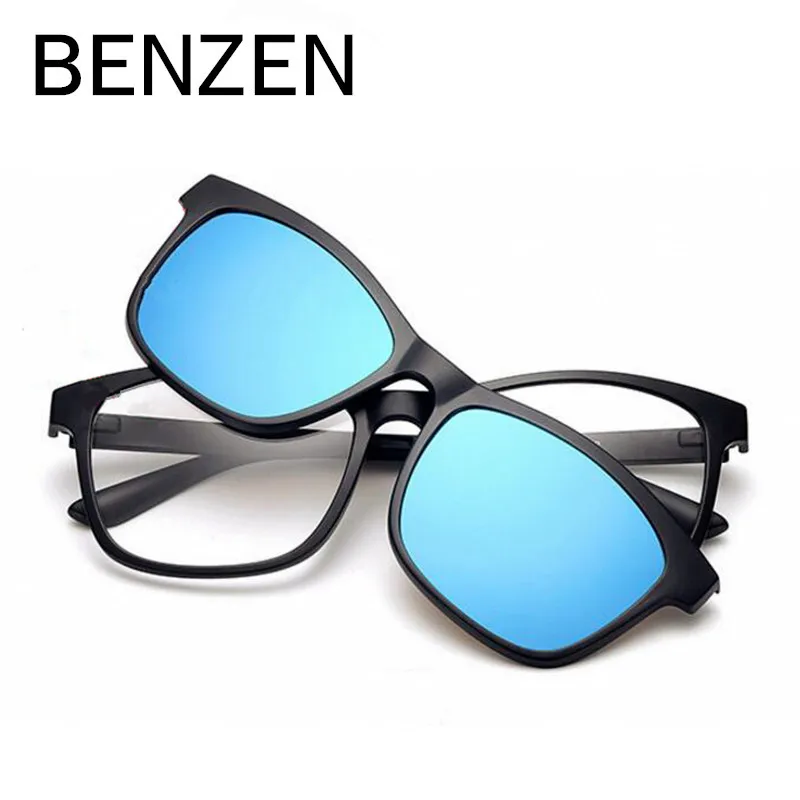 SCRUB BLACK BLUE BENZEN мужские поляризованные очки с клипсами TR мужские солнцезащитные очки с клипсами для вождения очки с оправой и чехол 9139 - Цвет линз: SCRUB BLACK BLUE