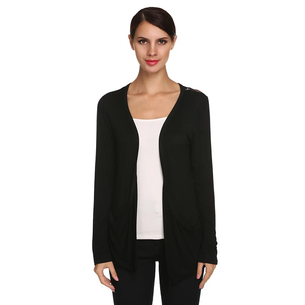 Meaneor New Brand 2015-2017 Fashion Lady Women Casual Long Sleeve Lace Back Patchwork Black White Cardigan Plus Size M L XL XXL |