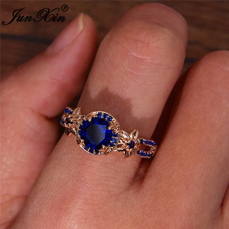 

Boho Cute Female Crystal White Blue Green Round Ring Fashion Rose Gold Flower Ring Zircon Stone Engagement Rings For Women