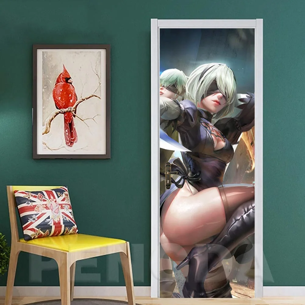3D самоклеящаяся Настенная Наклейка на дверь, новая наклейка, сексуальная Animel девушка, украшение для дома, двери, ремонт, обои, печать, художественное изображение