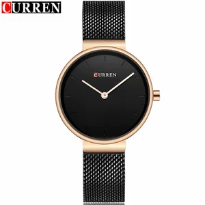 Женские Модные кварцевые часы Curren, брендовые роскошные золотистые и черные сетчатые браслеты с ремешком, женские часы, подарки, 2019