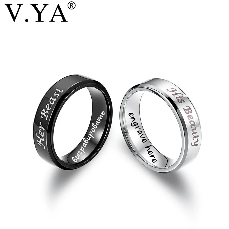 

V.YA Romantic Couple Rings Wedding Jewelry for Lovers Her Beast His Beauty Stainless Steel Rings Engagement Promise Jewelry Ring